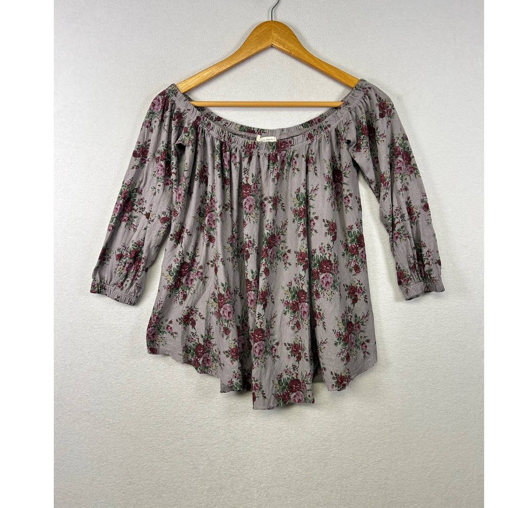 Boho Floral Off Shoulder Top Womens Small Mauve Excellent Boho 3/4